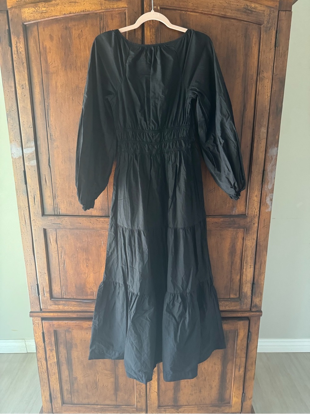 Anthropologie Somerset Black Maxi Dress Puff-Sleeved Edition Cotton XS - Picture 5 of 7